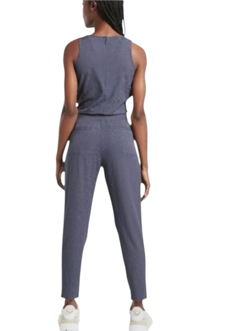 ATHLETA Brooklyn Animal Print Jacquard V neck Jumpsuit Slate Blue Size 12 -- WOW - Picture 11 of 11